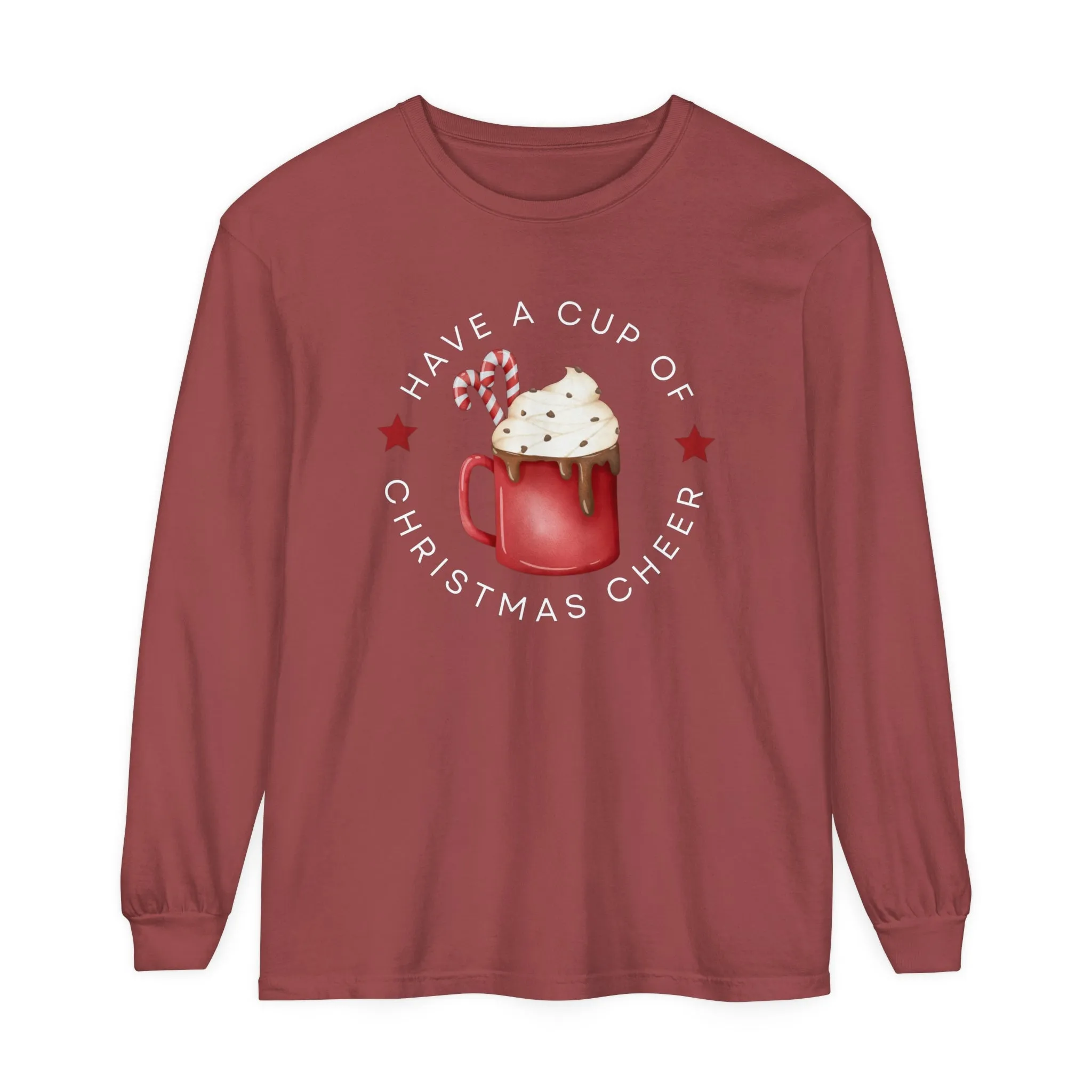 Women's Comfort Colors Long Sleeve Tee: 'Have a Cup of Christmas Cheer'