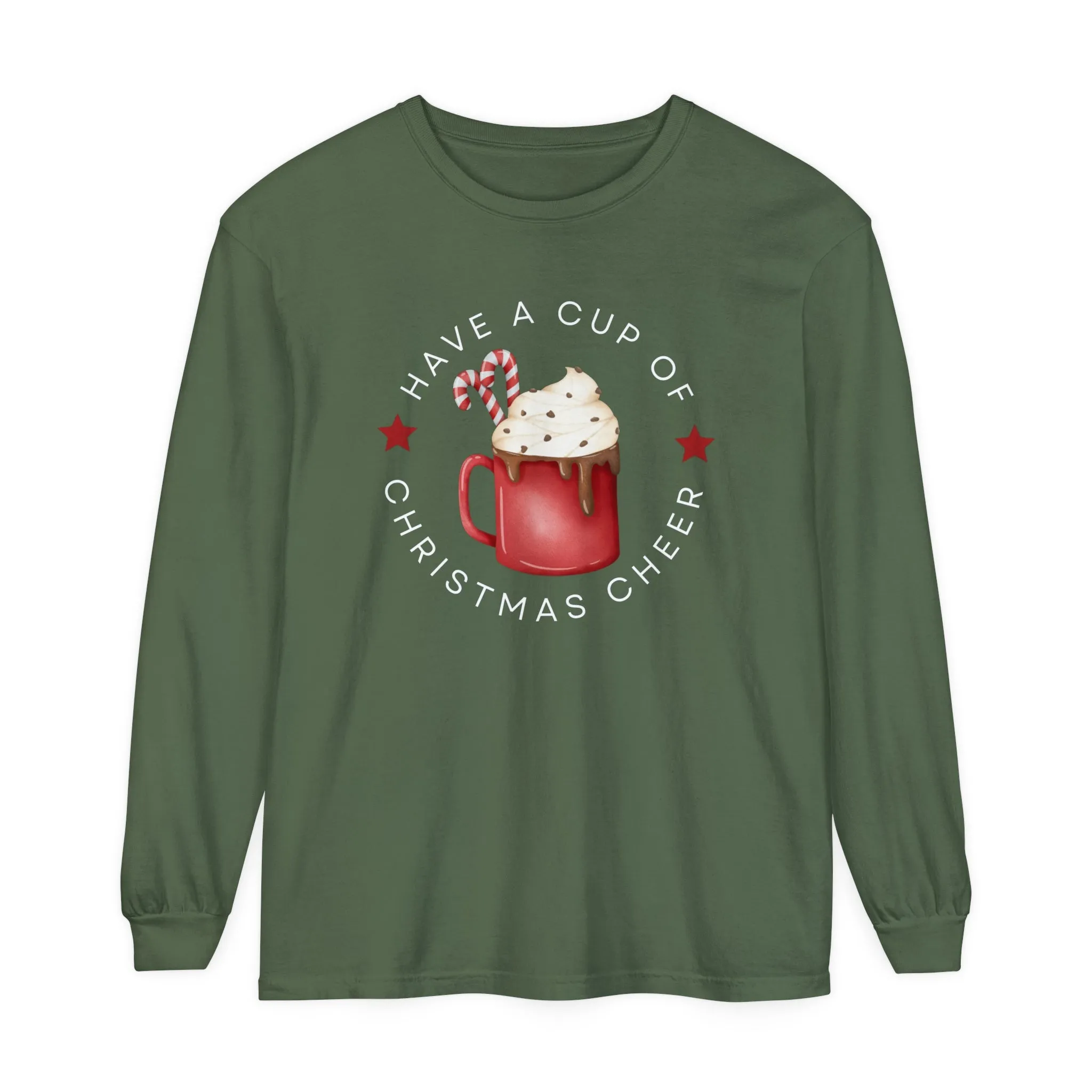 Women's Comfort Colors Long Sleeve Tee: 'Have a Cup of Christmas Cheer'