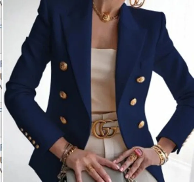 Yeknu Women's New Solid Color Fashion Sexy Multi Buttons Summer And Autumn Casual Suit Office Wear Elegant Short Coat FC996