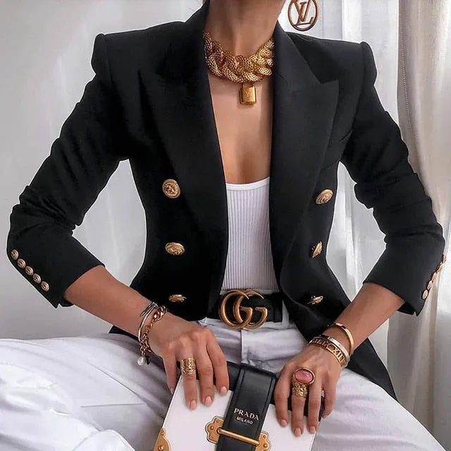 Yeknu Women's New Solid Color Fashion Sexy Multi Buttons Summer And Autumn Casual Suit Office Wear Elegant Short Coat FC996