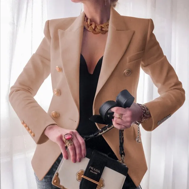 Yeknu Women's New Solid Color Fashion Sexy Multi Buttons Summer And Autumn Casual Suit Office Wear Elegant Short Coat FC996