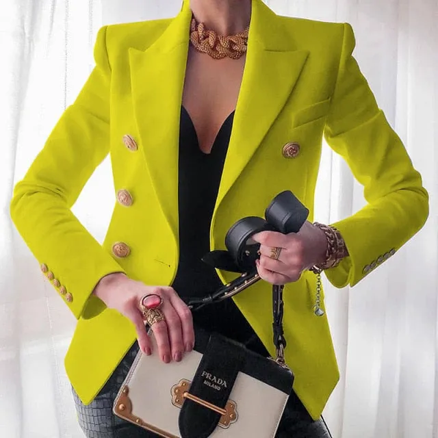 Yeknu Women's New Solid Color Fashion Sexy Multi Buttons Summer And Autumn Casual Suit Office Wear Elegant Short Coat FC996