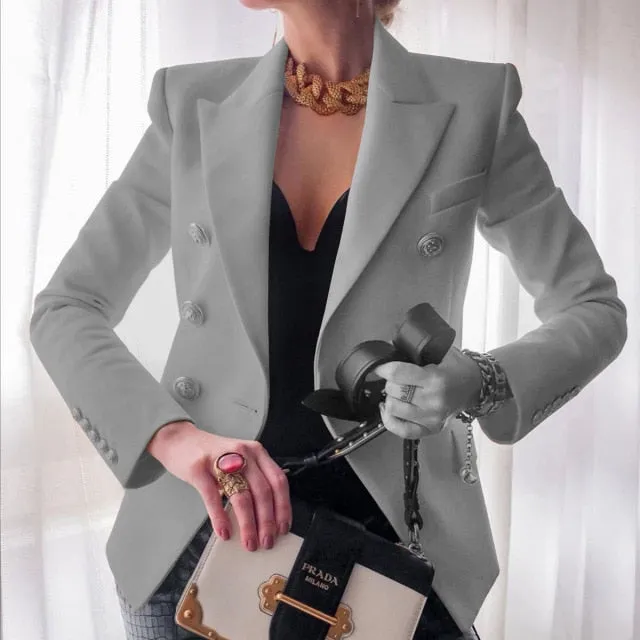 Yeknu Women's New Solid Color Fashion Sexy Multi Buttons Summer And Autumn Casual Suit Office Wear Elegant Short Coat FC996
