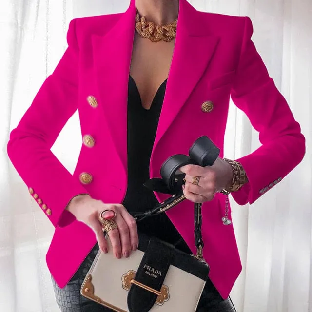 Yeknu Women's New Solid Color Fashion Sexy Multi Buttons Summer And Autumn Casual Suit Office Wear Elegant Short Coat FC996