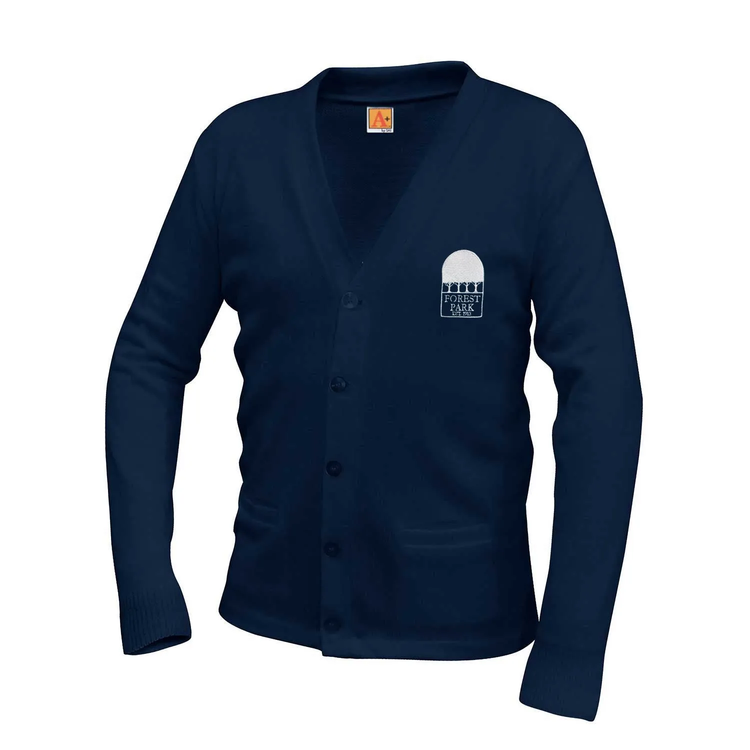 Youth V-Neck Cardigan with Forest Park Logo
